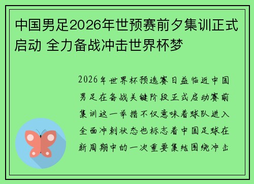 中国男足2026年世预赛前夕集训正式启动 全力备战冲击世界杯梦