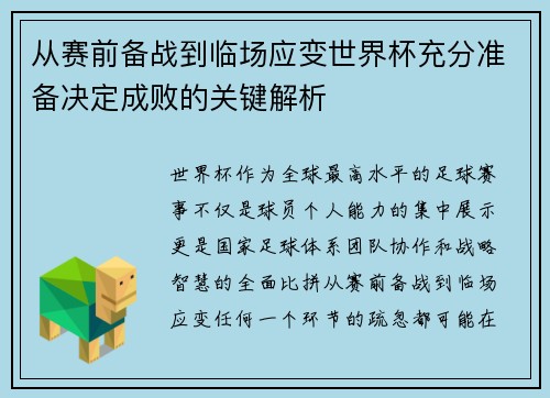 从赛前备战到临场应变世界杯充分准备决定成败的关键解析